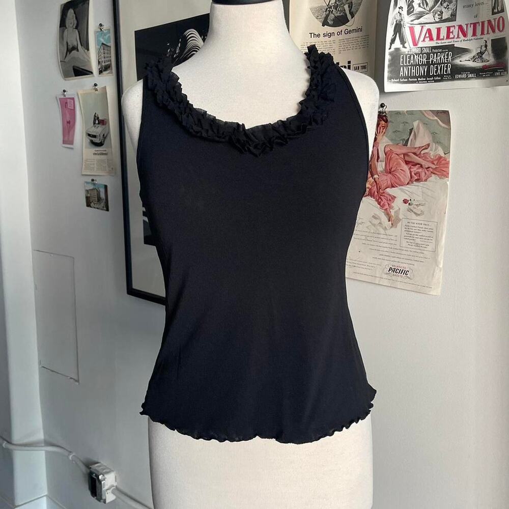 Black tank with ruffle neckline